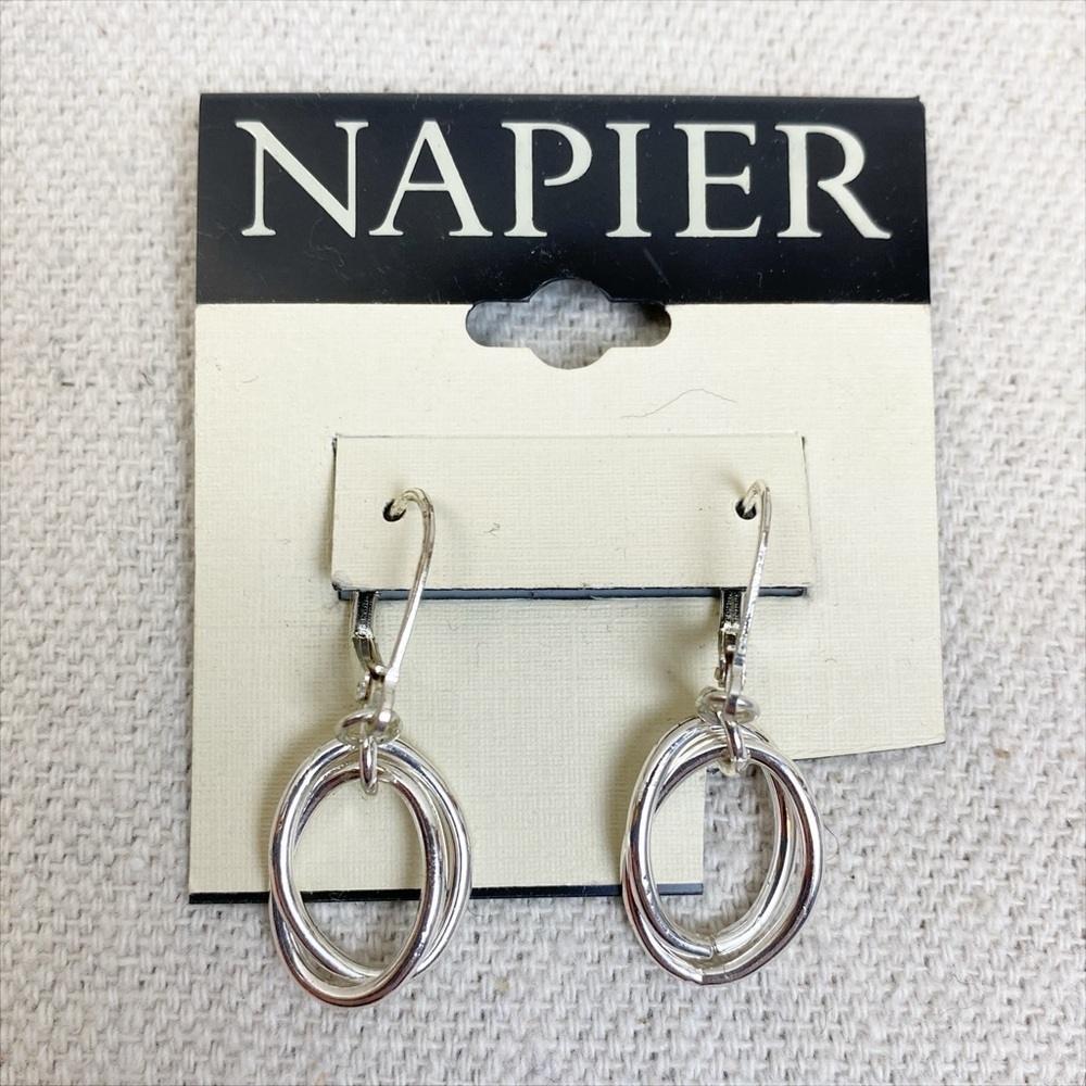 NWT Napier silver tone double oval lever back earrings